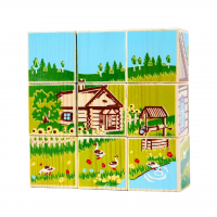 Кубики деревянные "Русская деревня", 9 элементов