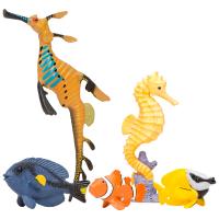 Фигурки игрушки серии "Мир морских животных": Рыбка-клоун, рыба-лиса, рыбка-хирург, морской конек, морской дракон (набор из 5 фигурок животных)